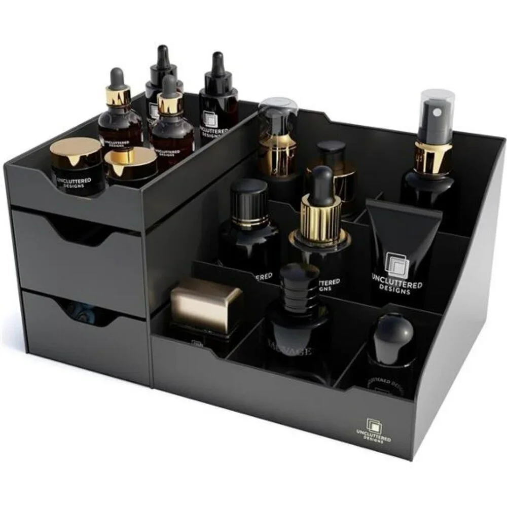Uncluttered Designs Vanity Organizer Black Drawer Storage for Men Bathroom